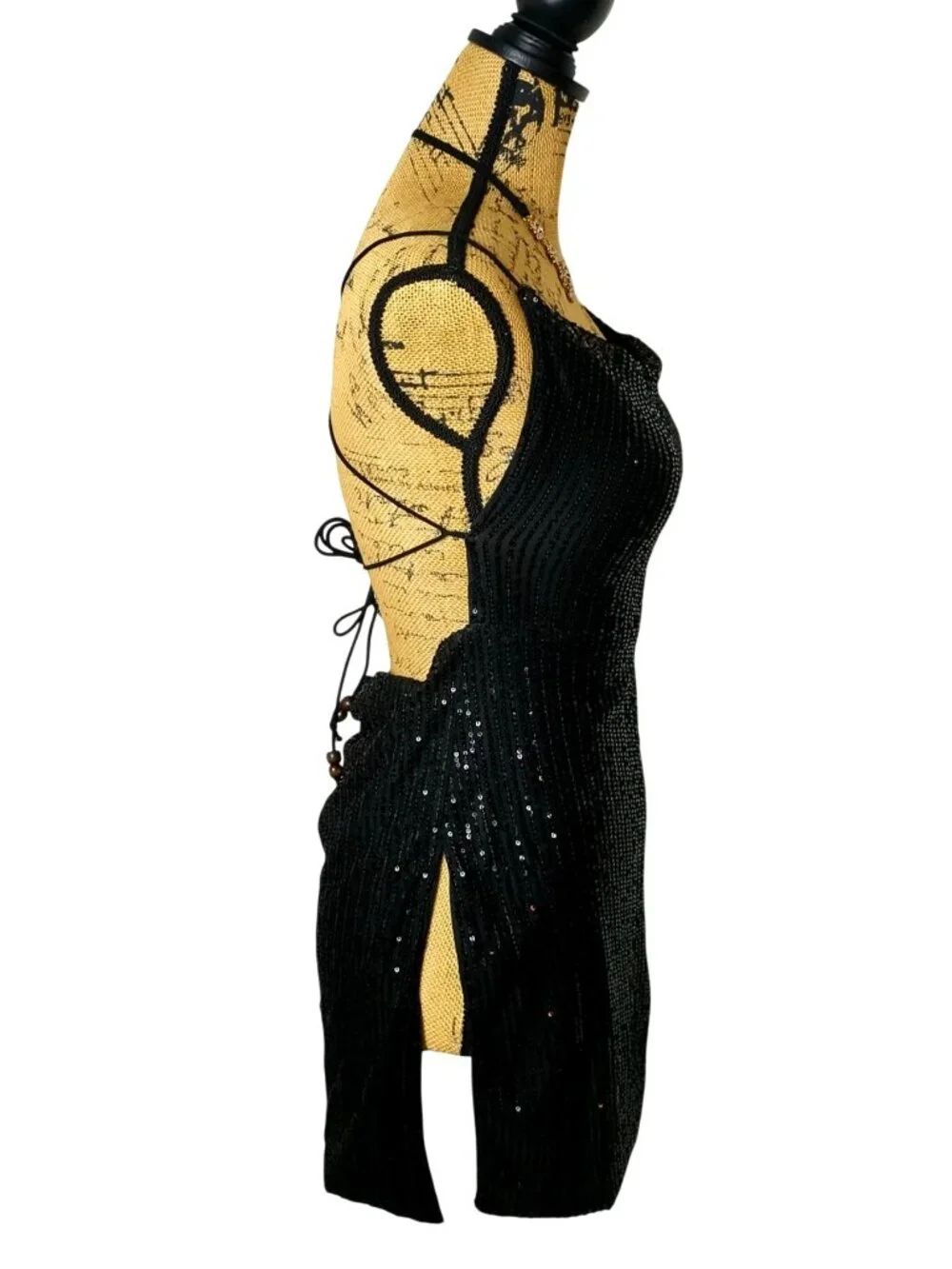 Womens S Black Sequin Mini Dress Open Back Criss Cross Shiny Party Clubwear NEW - Picture 4 of 11